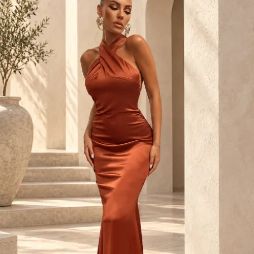 Robe Cocktail Longue Terracotta – Aurora