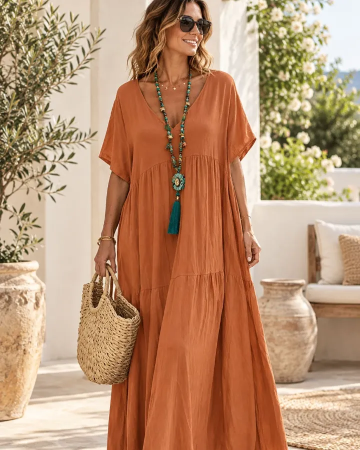 Robe Longue Terracotta Bohème – Dahlia